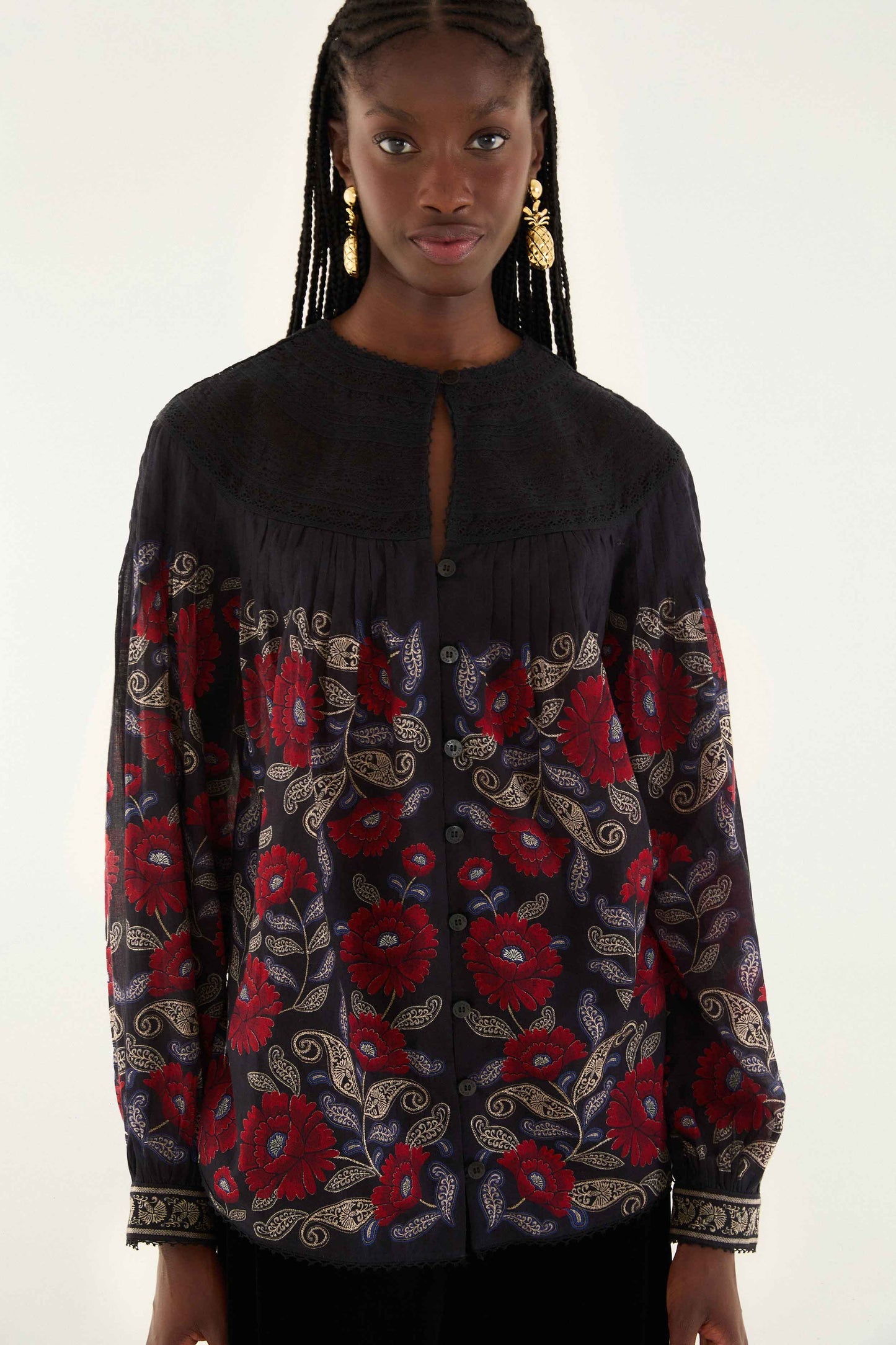 Black Valentina Long Sleeve Blouse | FARM Rio | FARM Rio Women