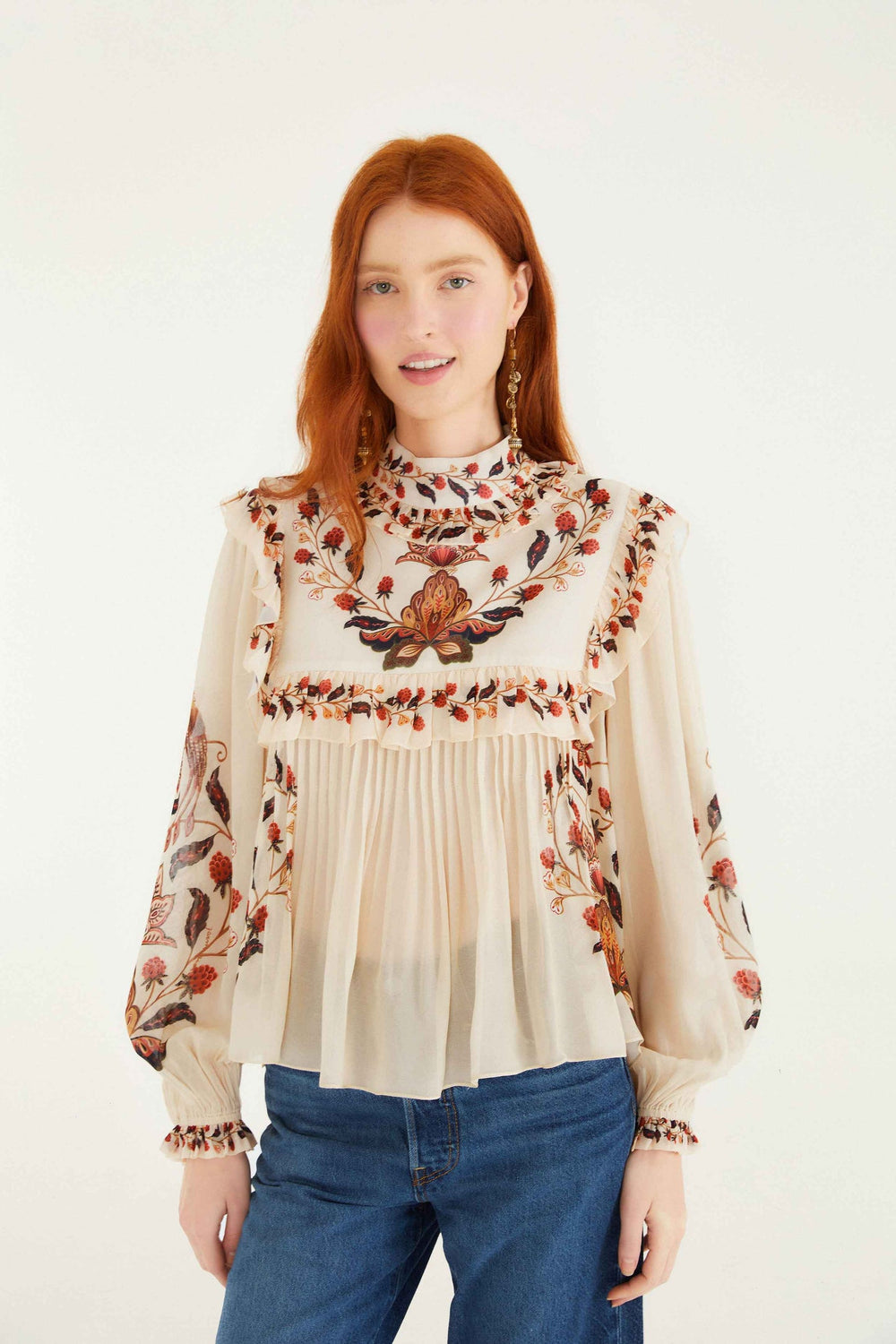 Cream Berry Garden Long Sleeve Blouse | FARM Rio | FARM Rio Women