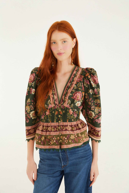 Green Flowering Garden Tree Blouse | FARM Rio | FARM Rio Women