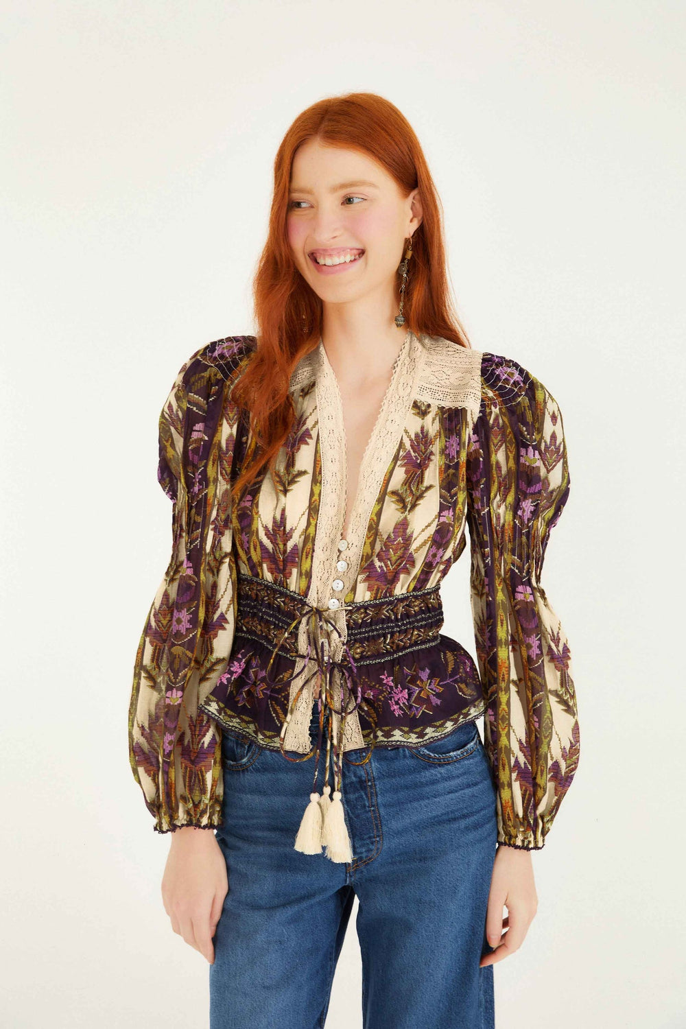 Sand Embroidered Tapestry Long Sleeve Blouse | FARM Rio | FARM Rio Women