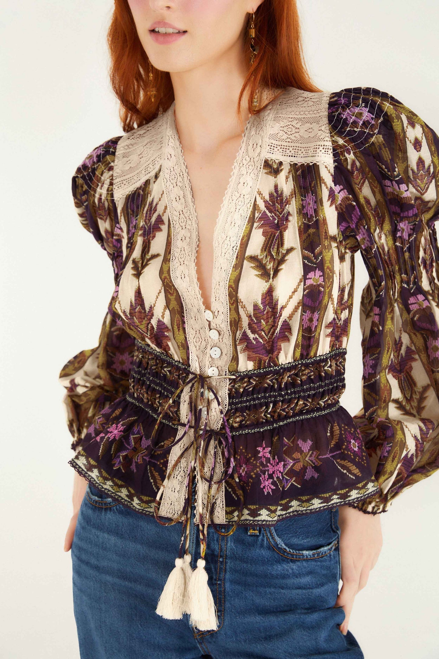 Sand Embroidered Tapestry Long Sleeve Blouse | FARM Rio | FARM Rio Women