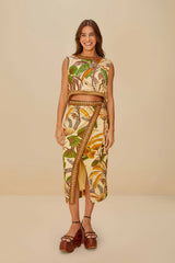 Sand Foliage Sketch LENZING™ ECOVERO™ Euroflax™ Blouse | FARM Rio Women