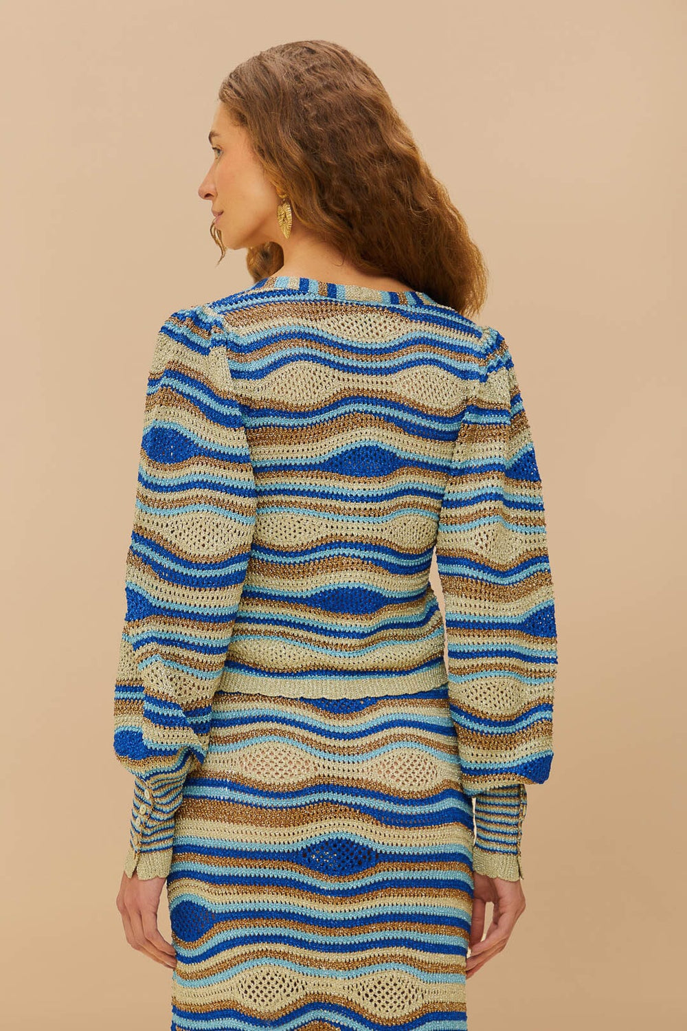 Blue Mixed Waves Knit Blouse | FARM Rio Women