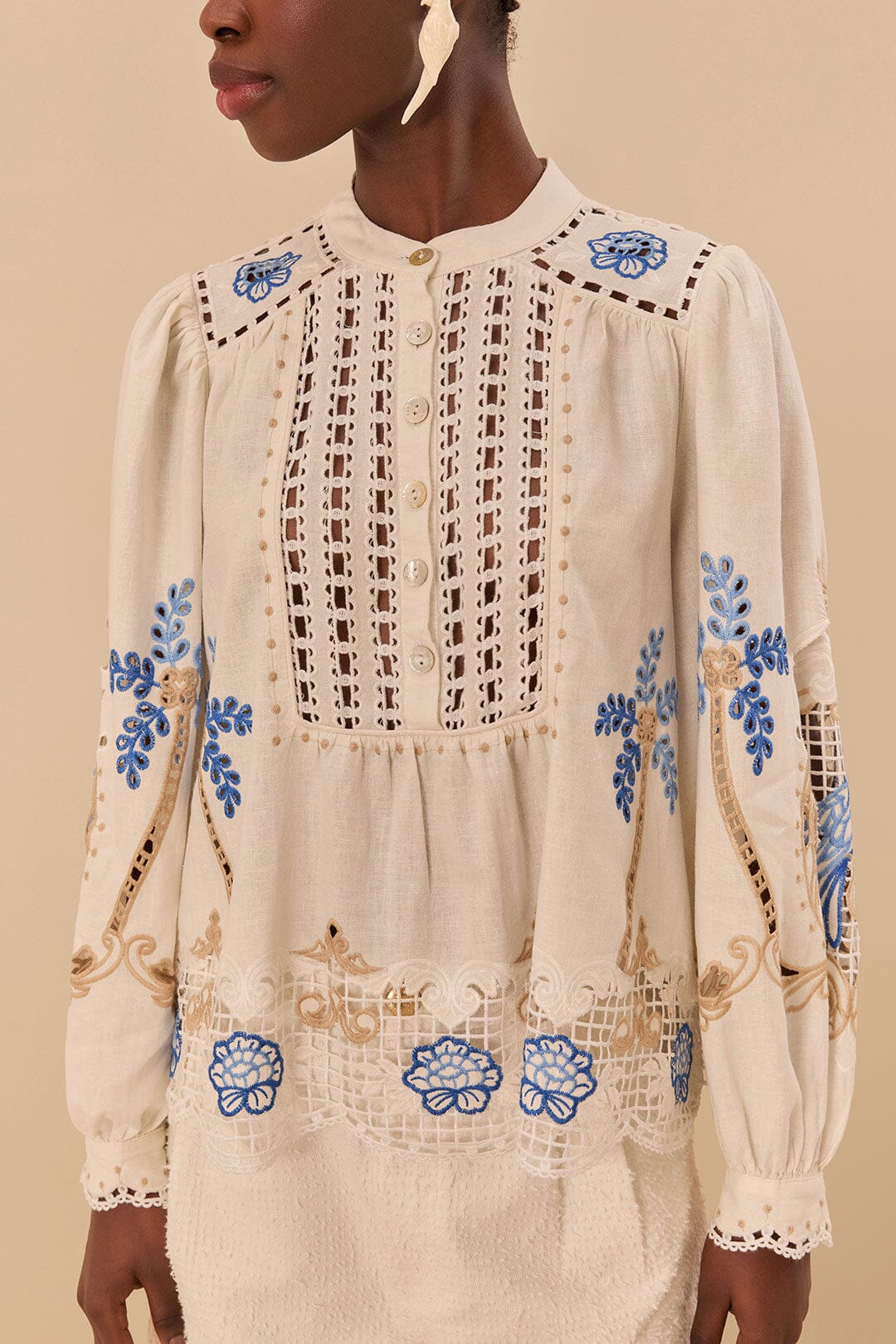 Off-White Romantic Richelieu Blouse | FARM Rio Women
