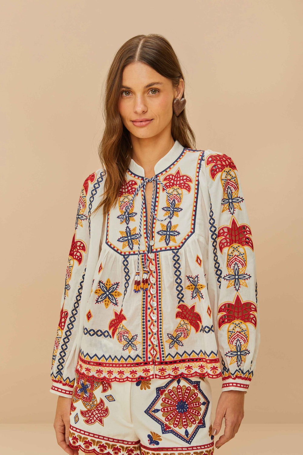 Off-White Marys Tiles Embroidered Blouse | FARM Rio Women