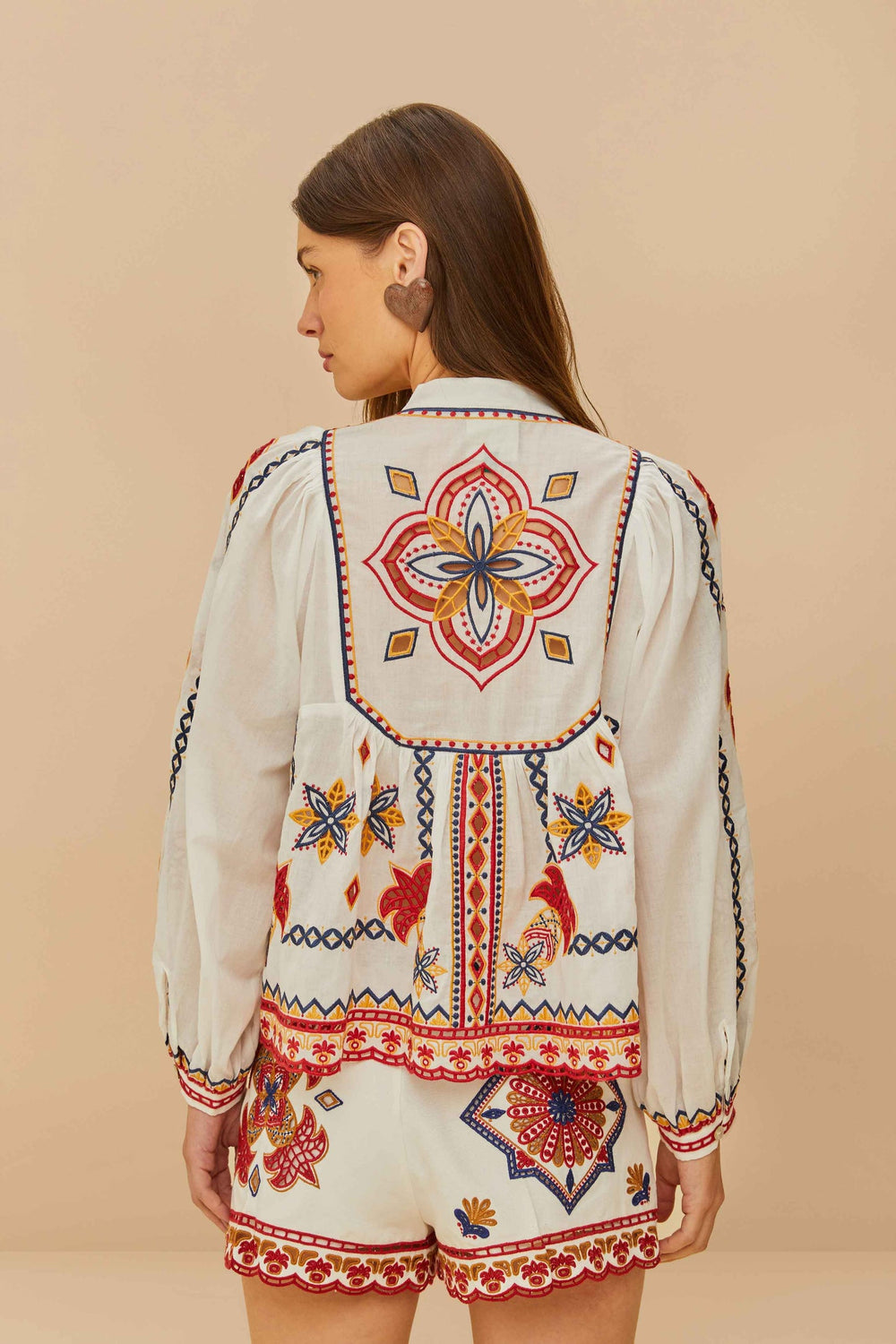 Off-White Marys Tiles Embroidered Blouse | FARM Rio Women