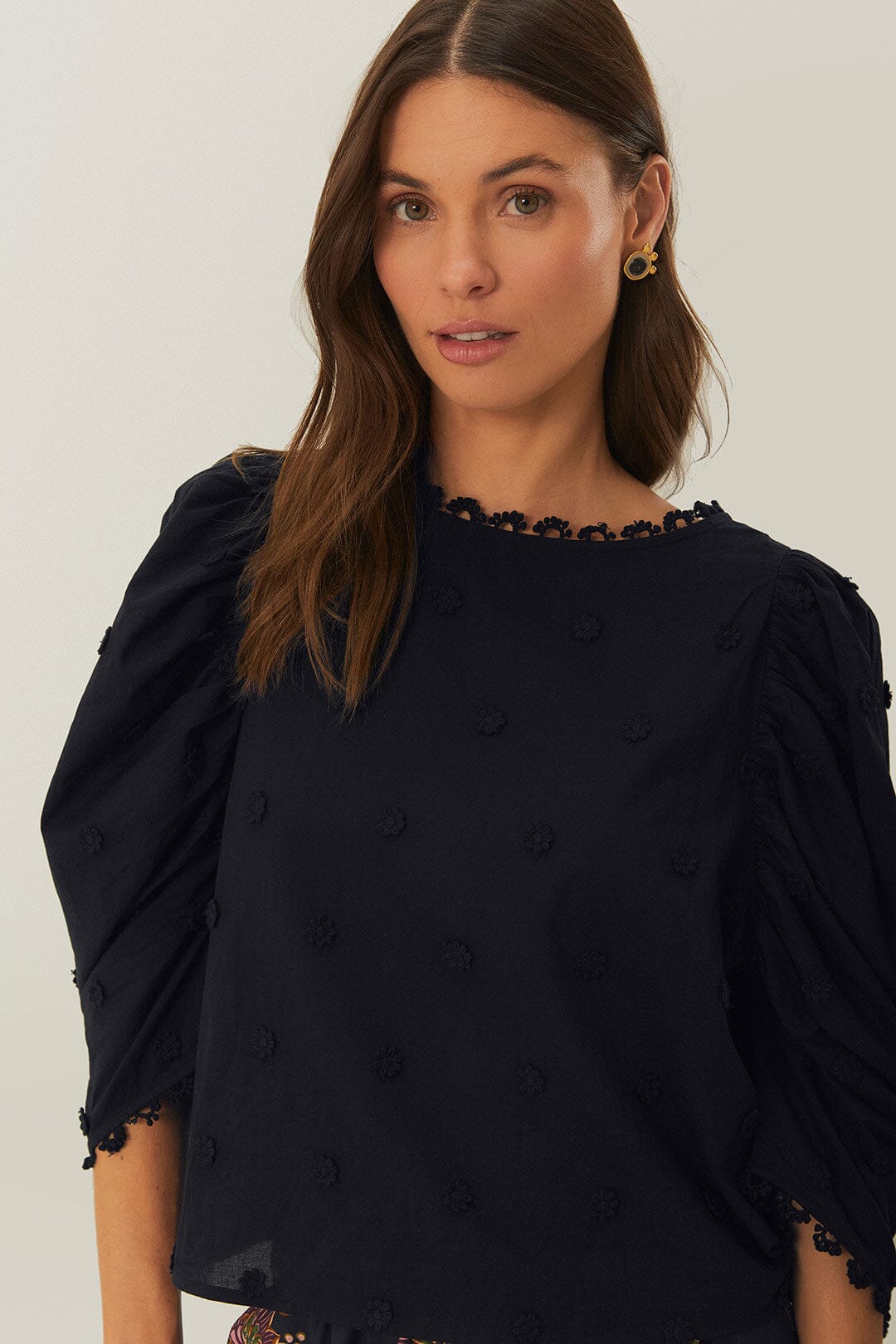 Black 3D Flowers Blouse | FARM Rio Women