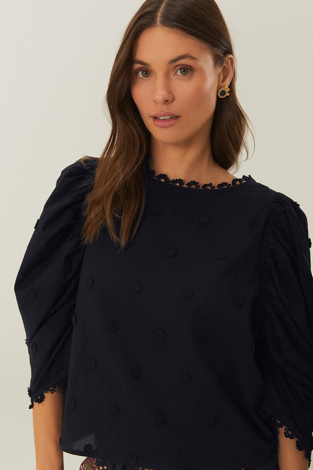 Black 3D Flowers Blouse | FARM Rio Women