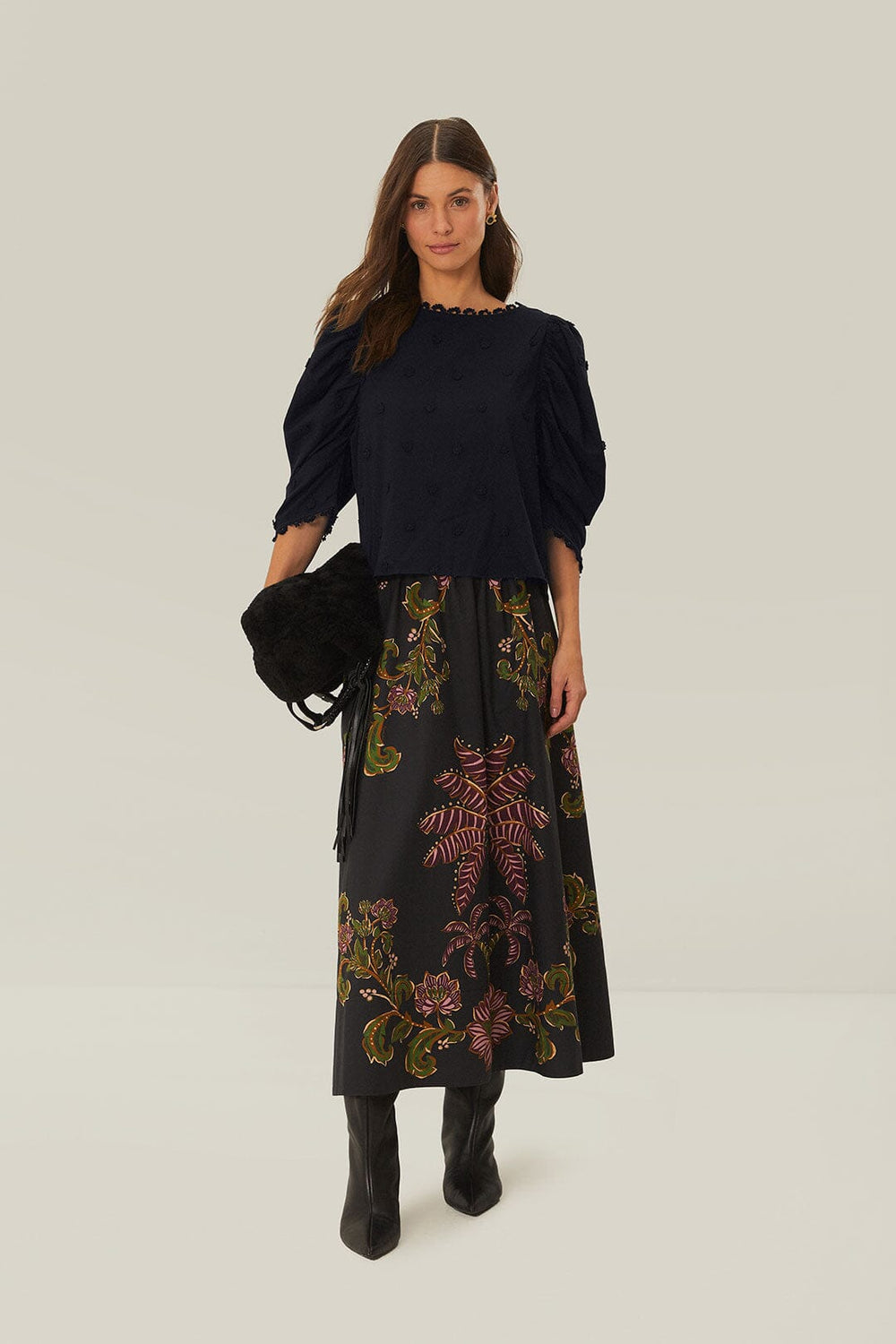 Black 3D Flowers Blouse | FARM Rio Women