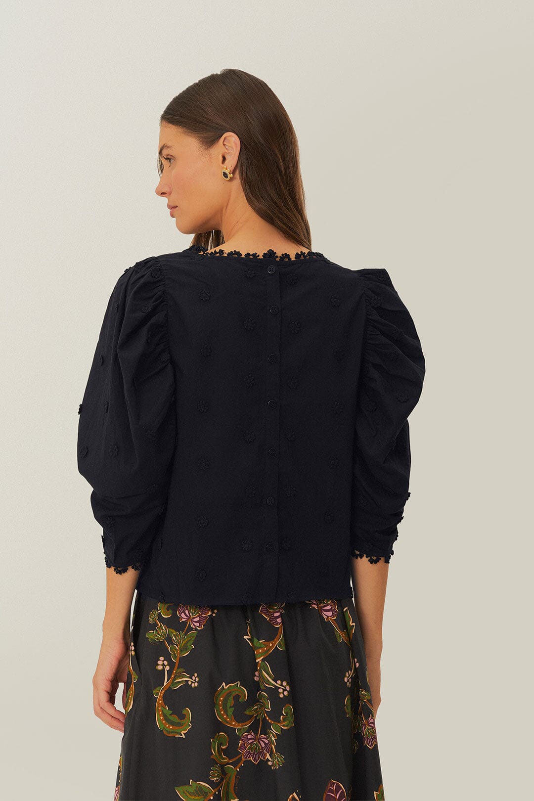 Black 3D Flowers Blouse | FARM Rio Women
