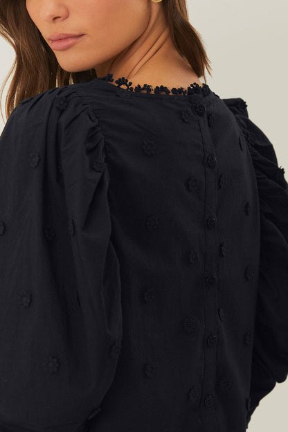 Black 3D Flowers Blouse | FARM Rio Women