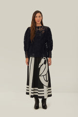 Black Guipire Puff Sleeve Blouse | FARM Rio Women