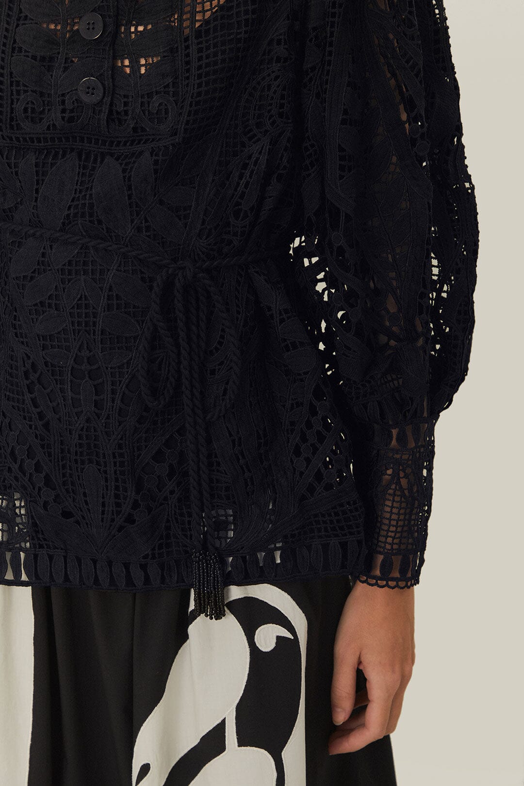 Black Guipire Puff Sleeve Blouse | FARM Rio Women