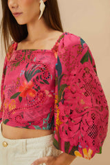 Pink Leopard Flowers Lace Blouse | FARM Rio Women
