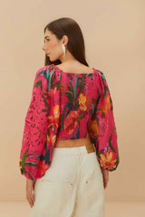Pink Leopard Flowers Lace Blouse | FARM Rio Women