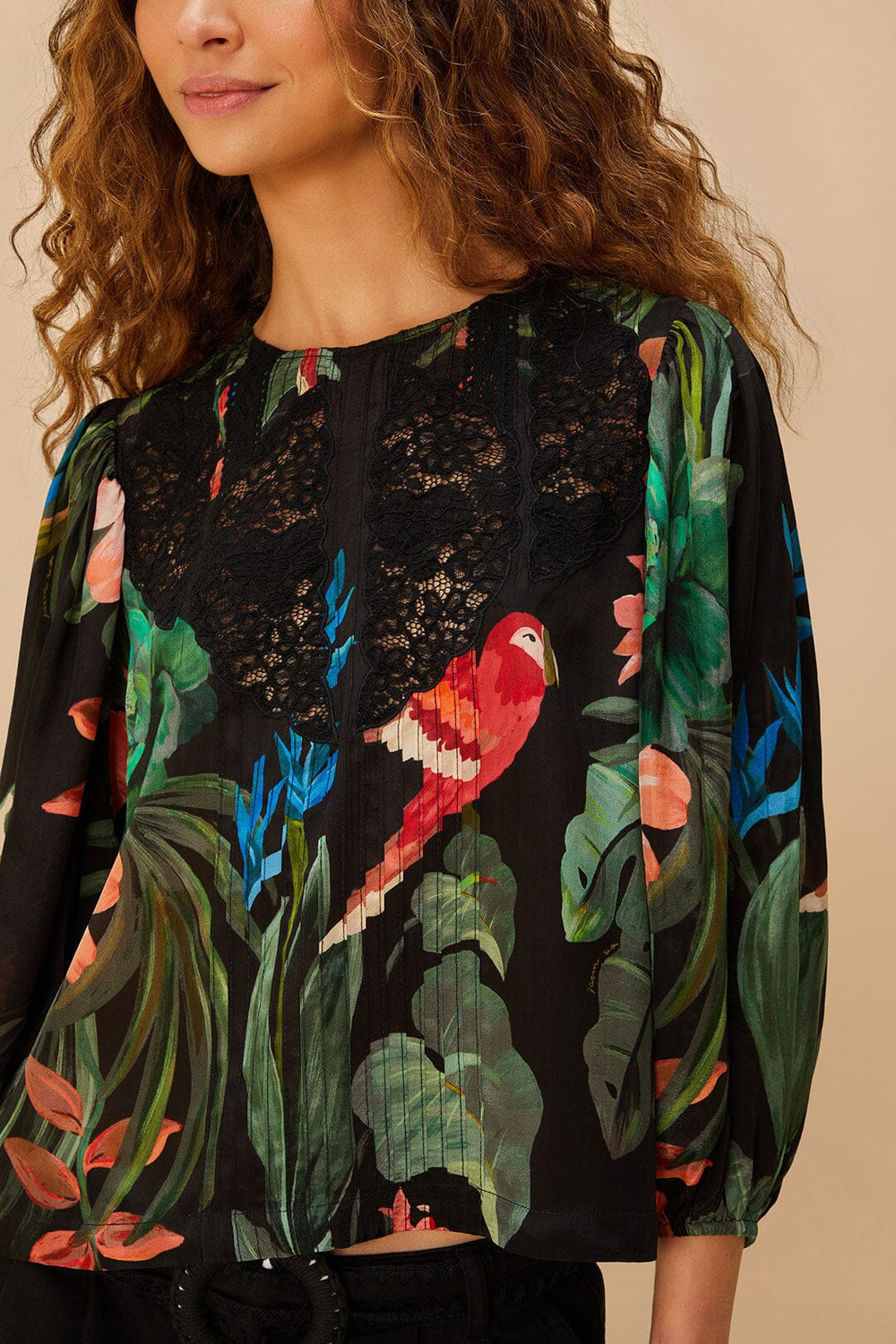 Midnight Macaw Fiesta Black Blouse | FARM Rio Women