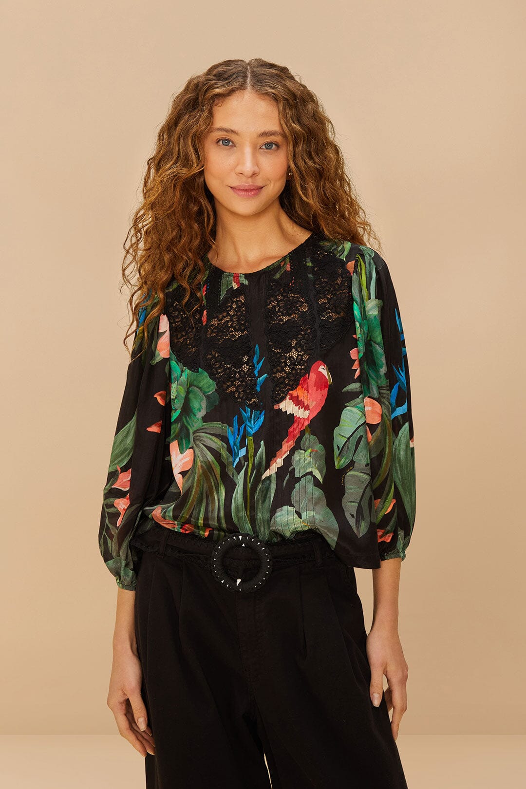 Midnight Macaw Fiesta Black Blouse | FARM Rio Women