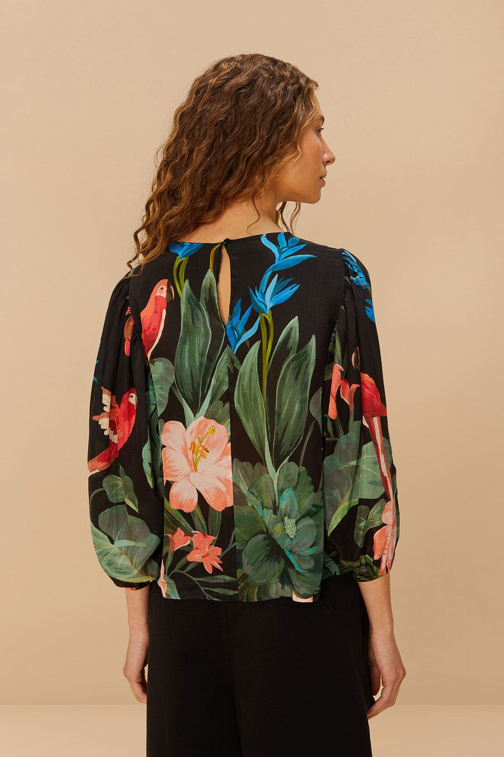 Midnight Macaw Fiesta Black Blouse | FARM Rio Women
