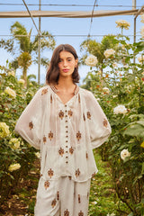 Off-White Anchor Tapestry Embroidered Long Sleeve Blouse | FARM Rio Women