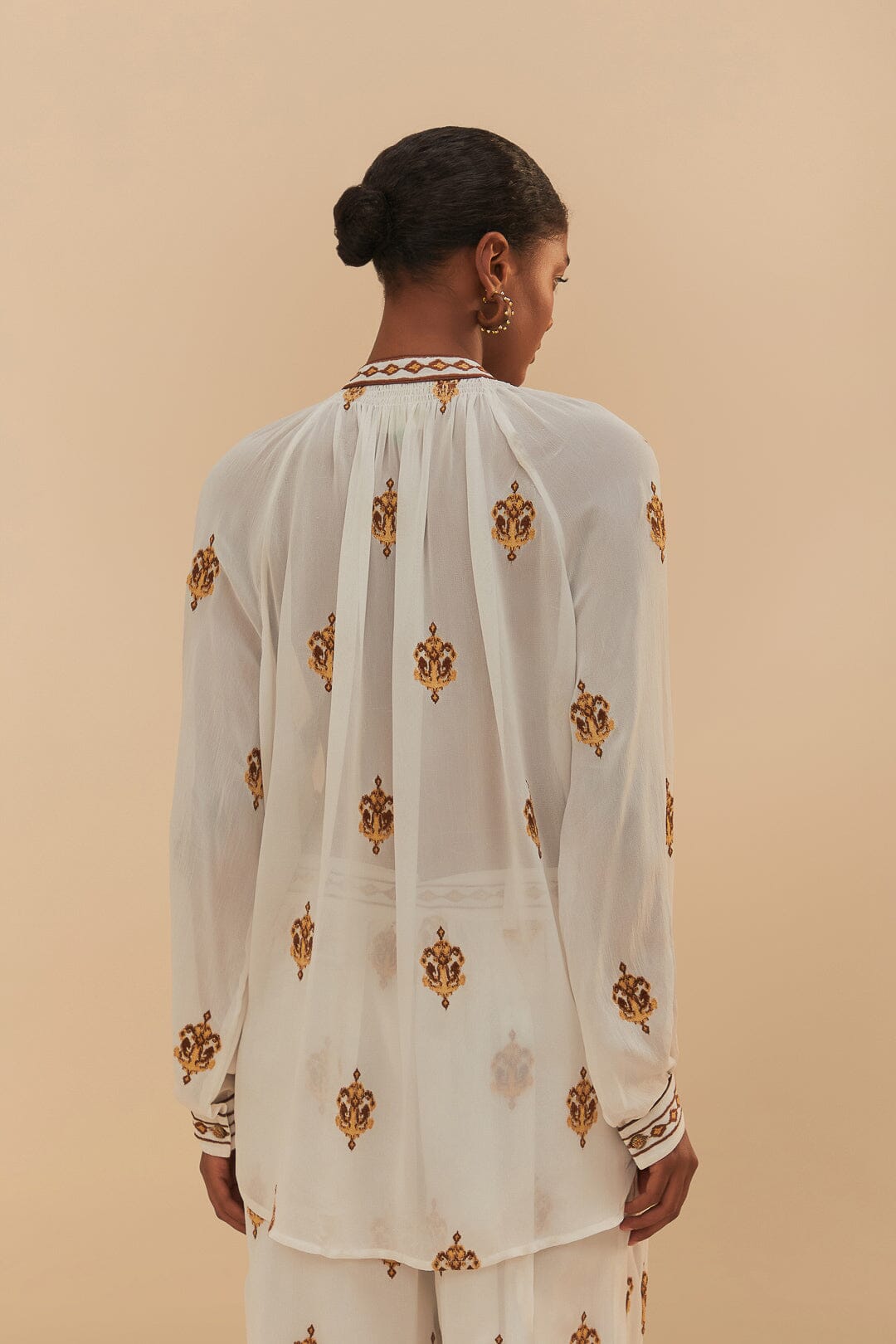 Off-White Anchor Tapestry Embroidered Long Sleeve Blouse | FARM Rio Women