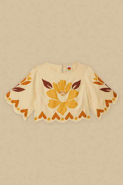Sand Summer Cutwork Euroflax™ Premium Linen Blouse | FARM Rio Women