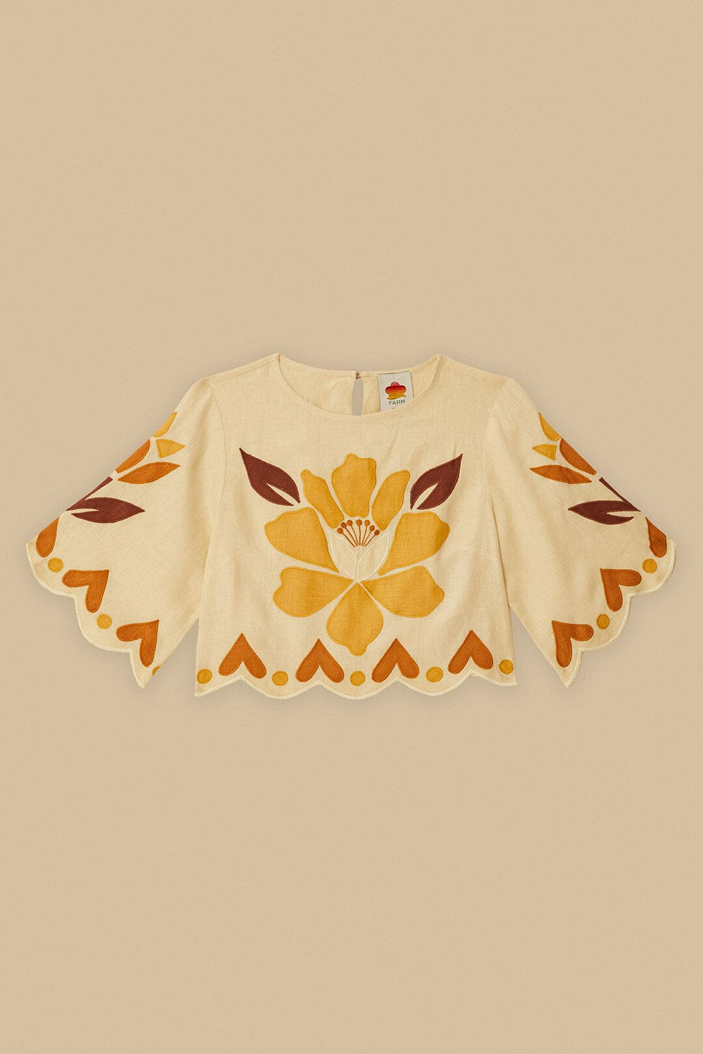 Sand Summer Cutwork Euroflax™ Premium Linen Blouse | FARM Rio Women