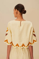 Sand Summer Cutwork Euroflax™ Premium Linen Blouse | FARM Rio Women
