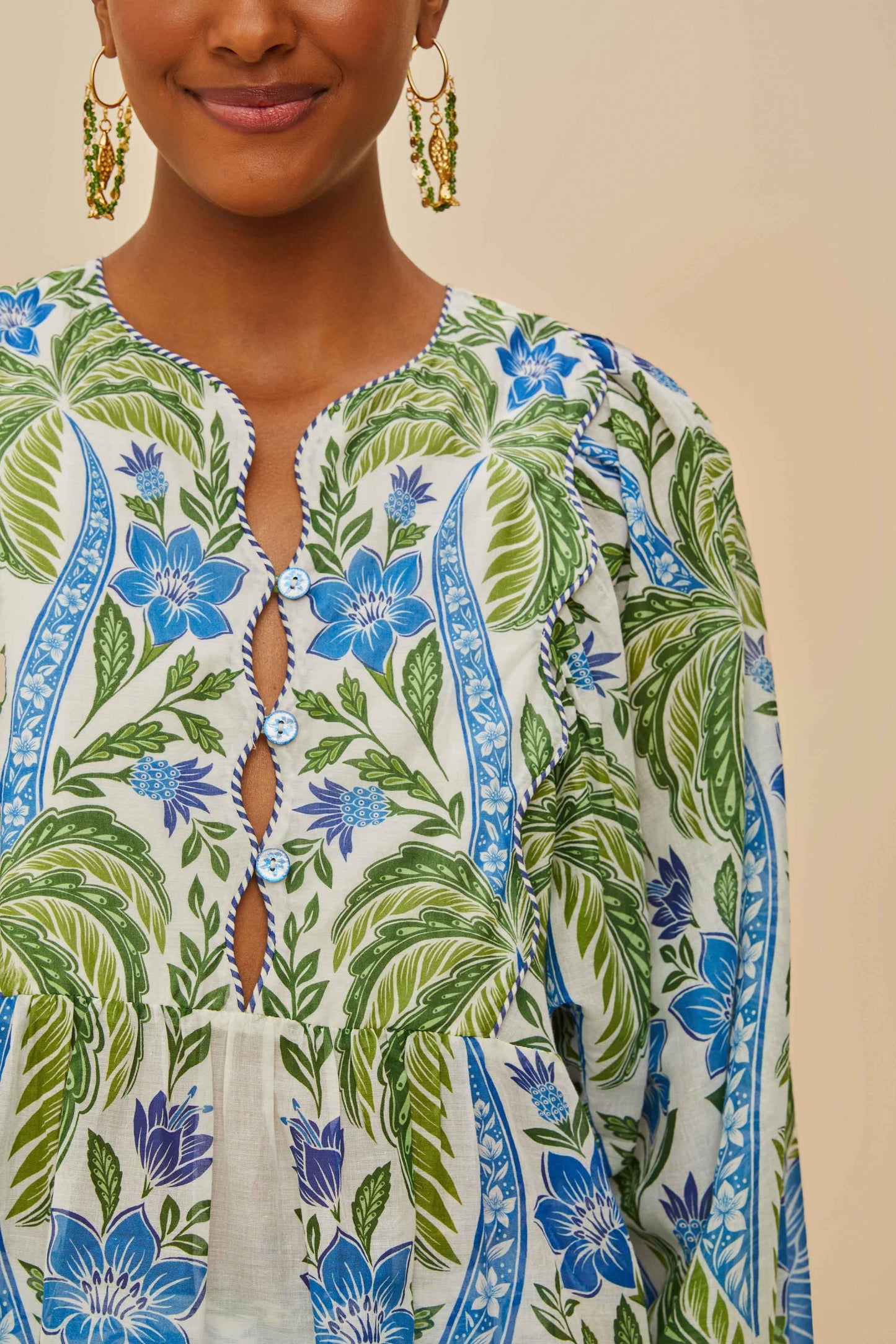 Off-White Tropicance Wavy Yoke Blouse | FARM Rio Women