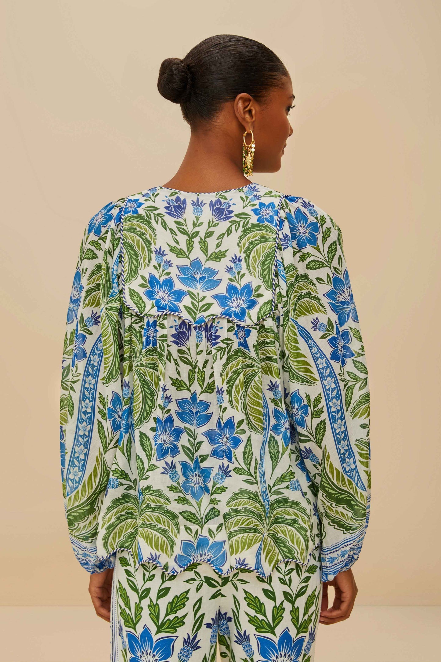 Off-White Tropicance Wavy Yoke Blouse | FARM Rio Women