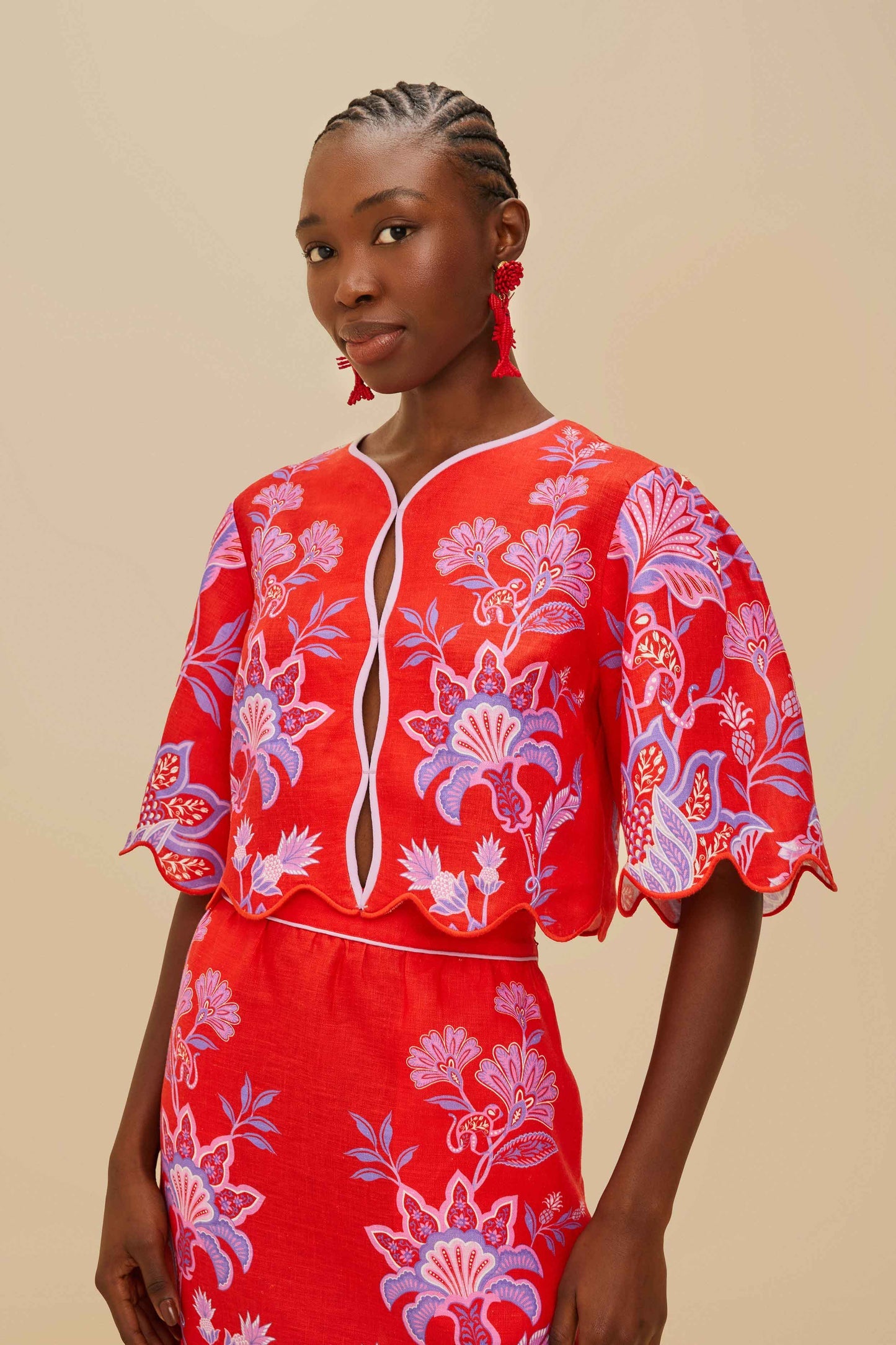 Red Porcelain Garden Euroflax™ Premium Linen Blouse | FARM Rio Women