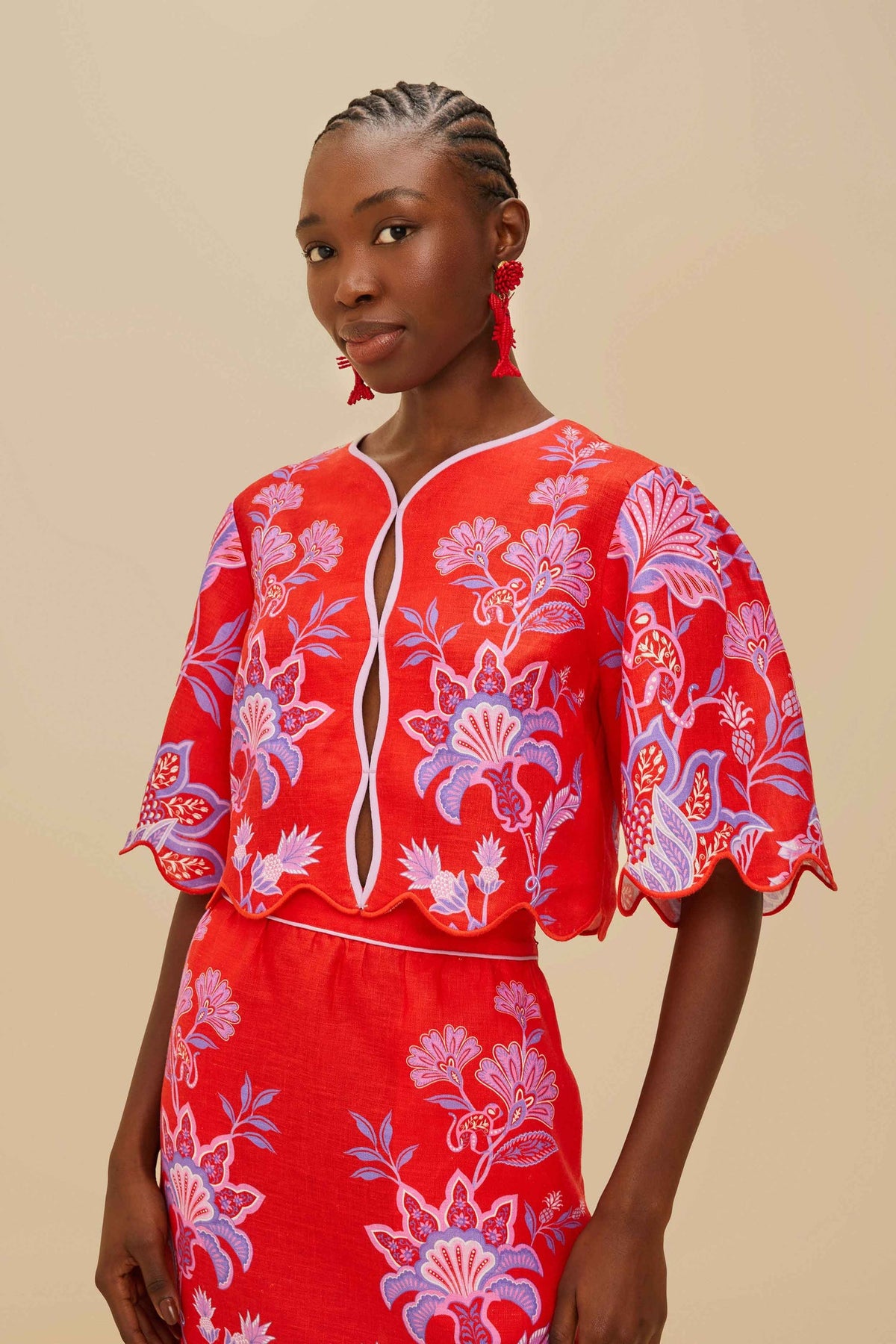 Red Porcelain Garden Euroflax™ Premium Linen Blouse | FARM Rio Women