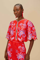 Red Porcelain Garden Euroflax™ Premium Linen Blouse | FARM Rio Women