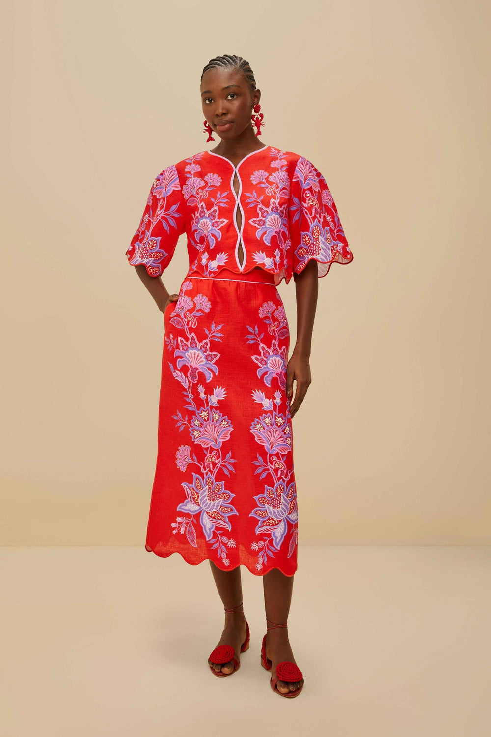 Red Porcelain Garden Euroflax™ Premium Linen Blouse | FARM Rio Women