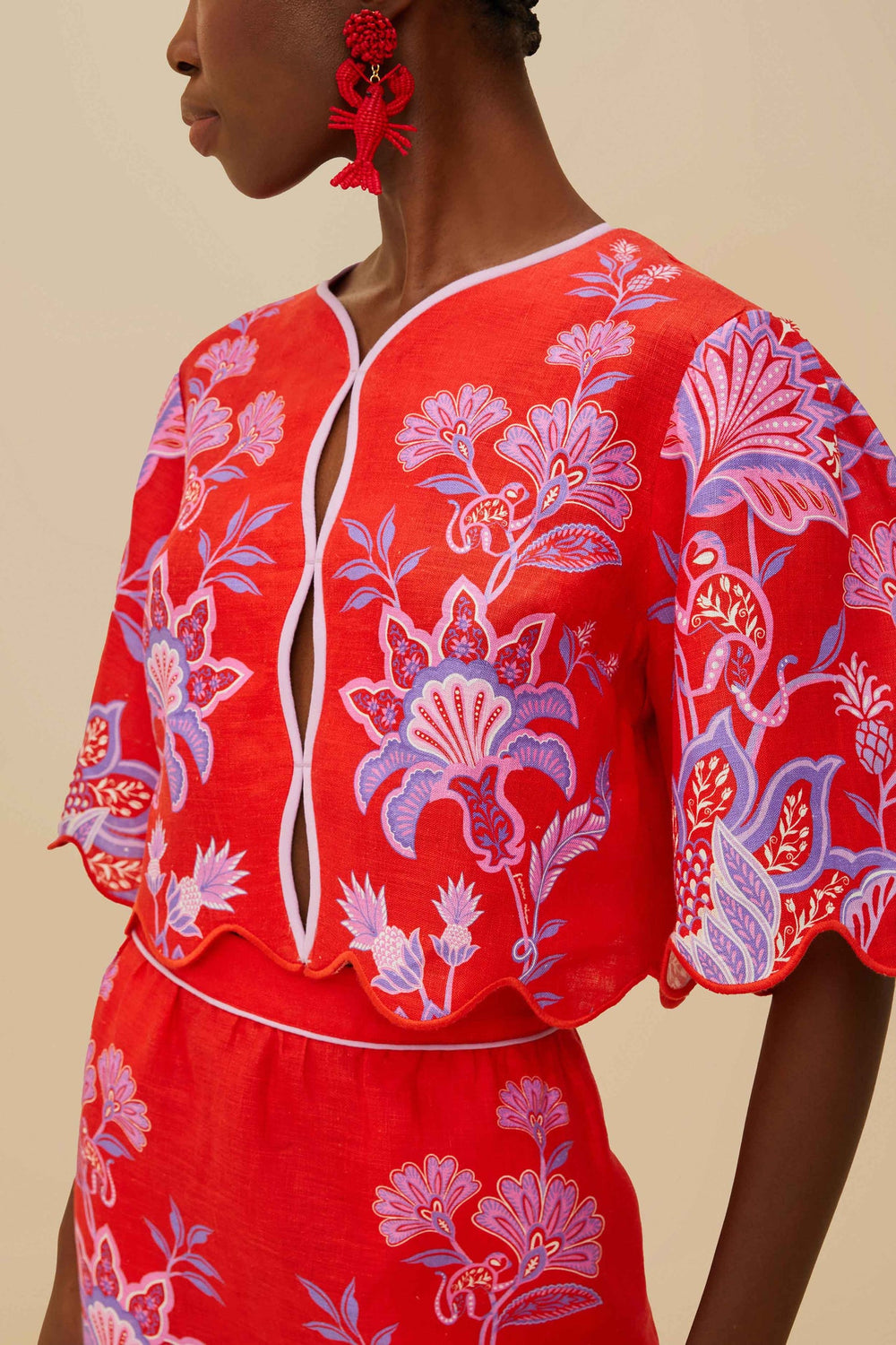 Red Porcelain Garden Euroflax™ Premium Linen Blouse | FARM Rio Women
