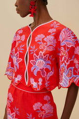 Red Porcelain Garden Euroflax™ Premium Linen Blouse | FARM Rio Women