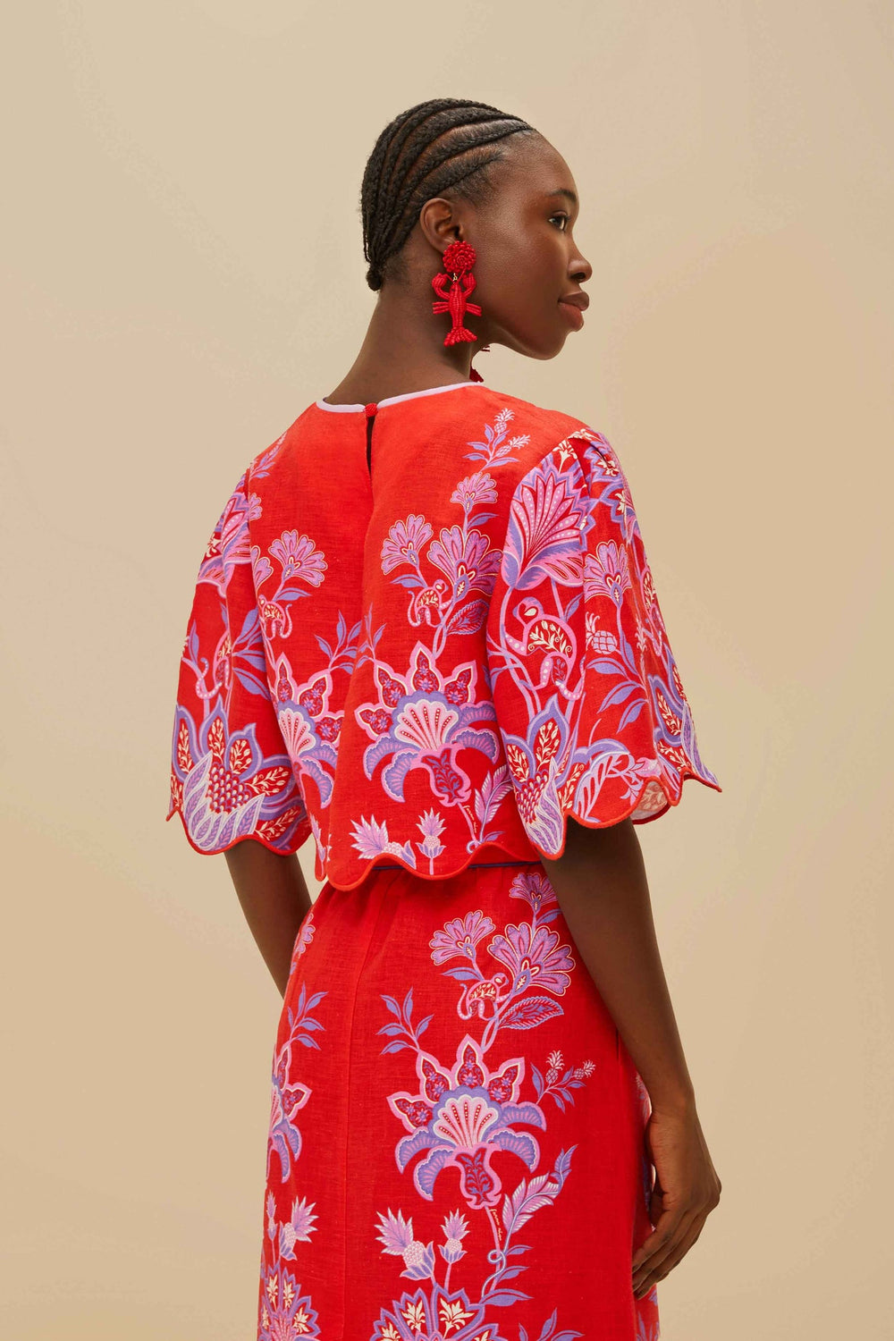 Red Porcelain Garden Euroflax™ Premium Linen Blouse | FARM Rio Women