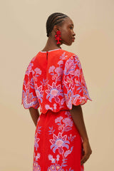 Red Porcelain Garden Euroflax™ Premium Linen Blouse | FARM Rio Women
