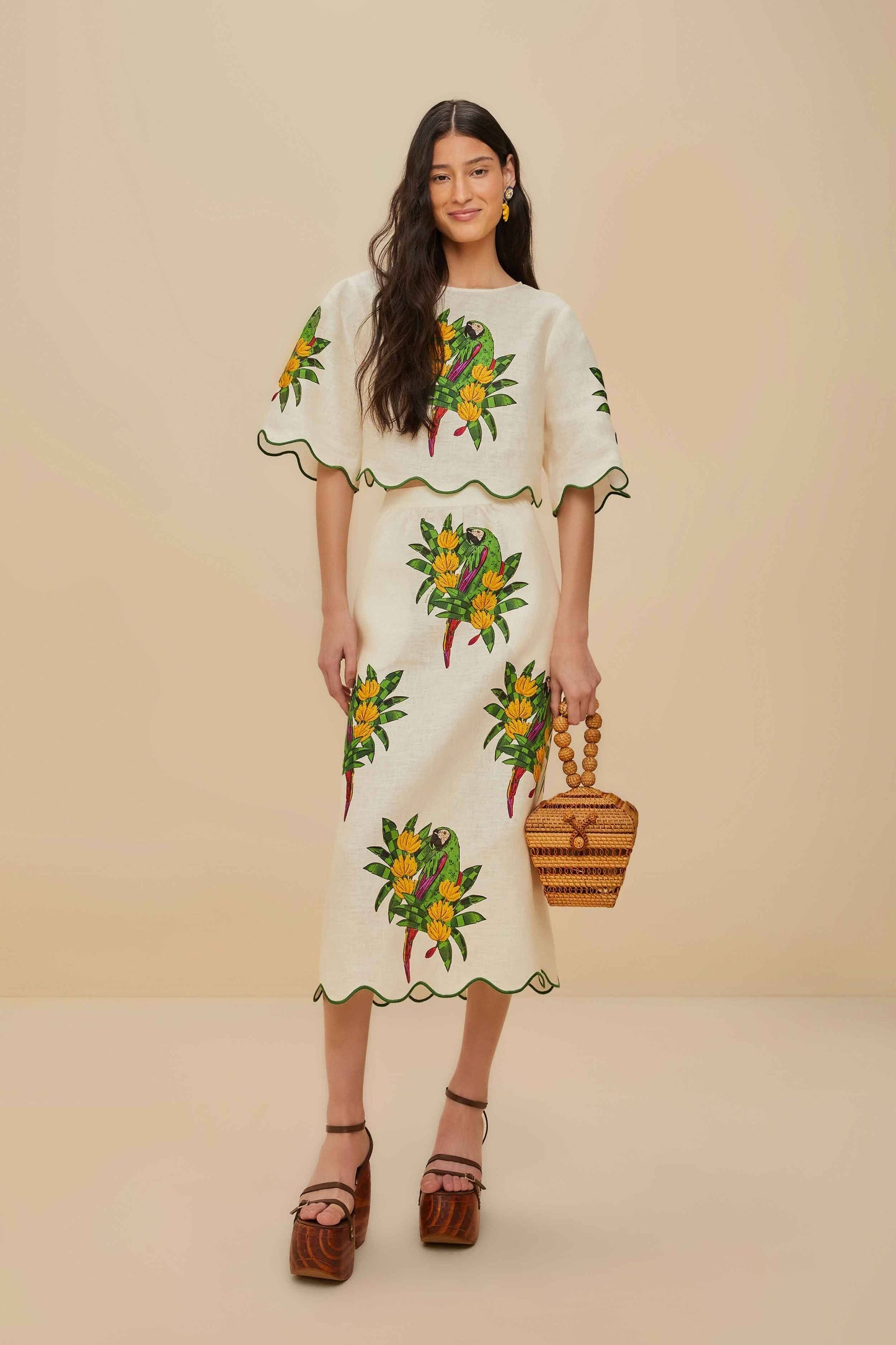 Off-White Maracana Bird Euroflax™ Premium Linen Blouse | FARM Rio Women