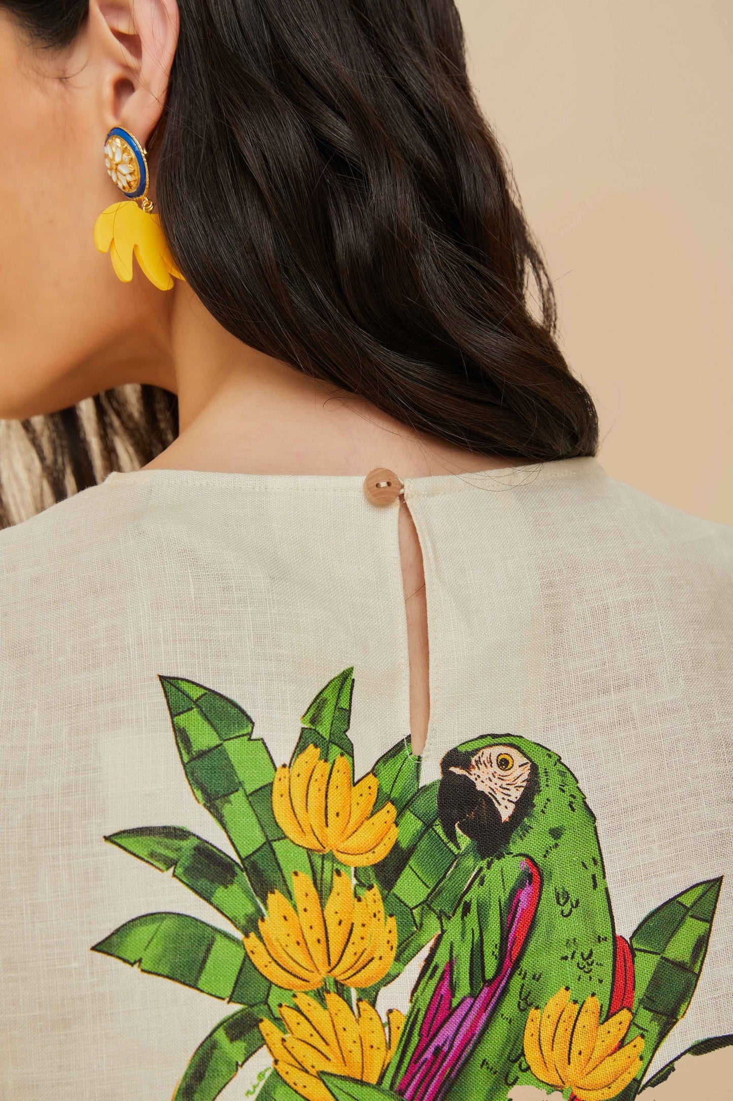 Off-White Maracana Bird Euroflax™ Premium Linen Blouse | FARM Rio Women
