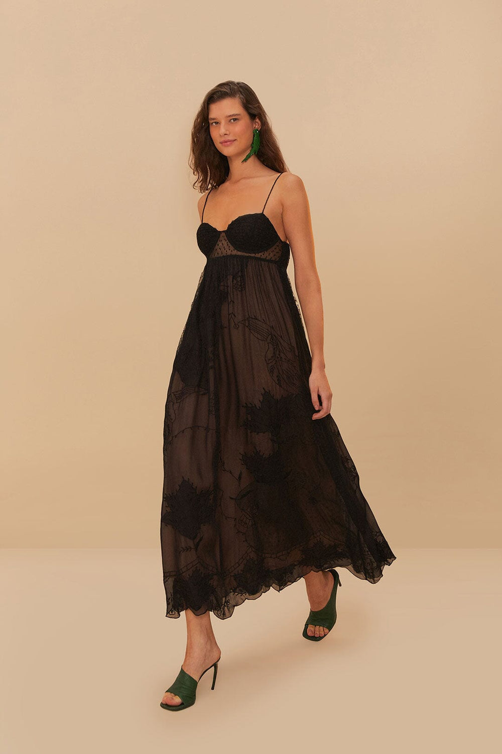 Black Special Lace Sleeveless Maxi Dress | FARM Rio Women
