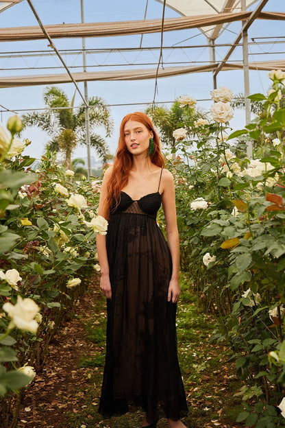 Black Special Lace Sleeveless Maxi Dress | FARM Rio Women
