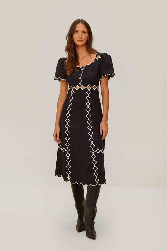 Black Short Sleeve LENZING™ ECOVERO™ Euroflax™ Maxi Dress | FARM Rio Women