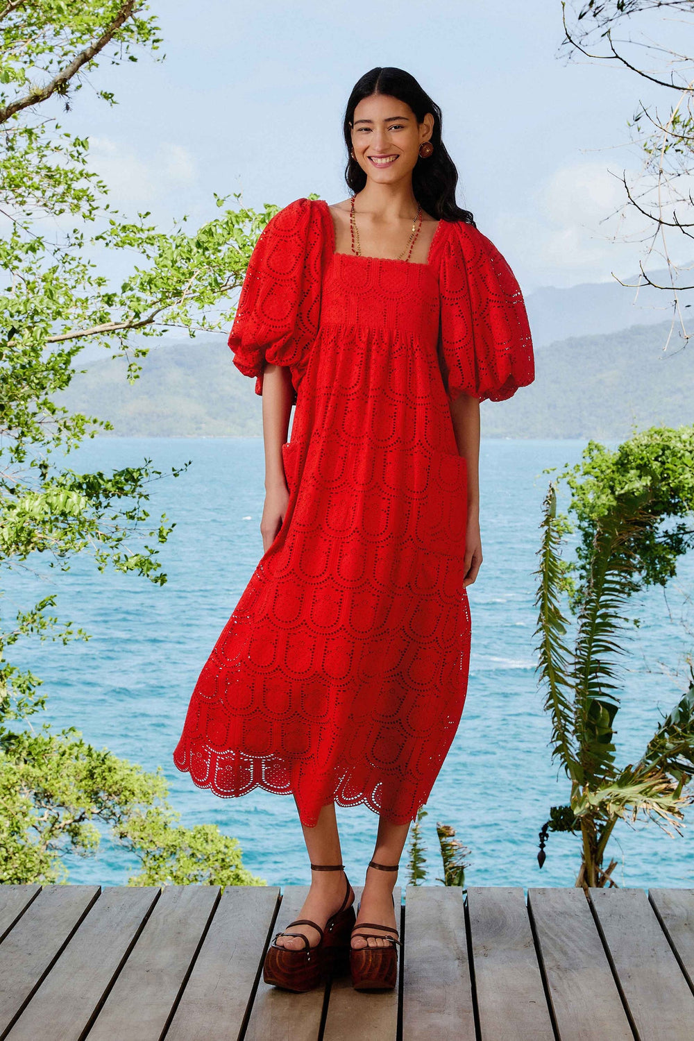 Red Pineapple Eyelet Maxi Dress | FARM Rio Women