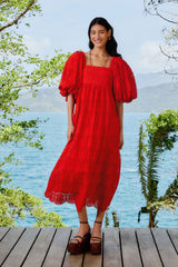 Red Pineapple Eyelet Maxi Dress | FARM Rio Women