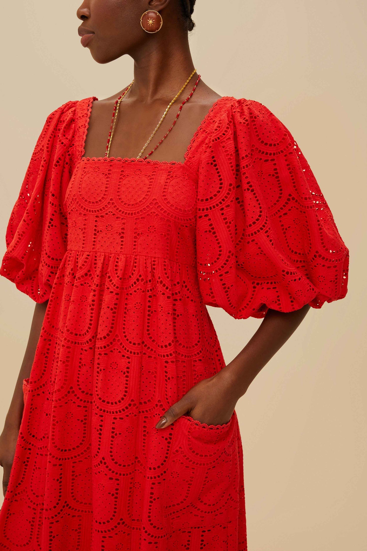 Red Pineapple Eyelet Maxi Dress | FARM Rio Women