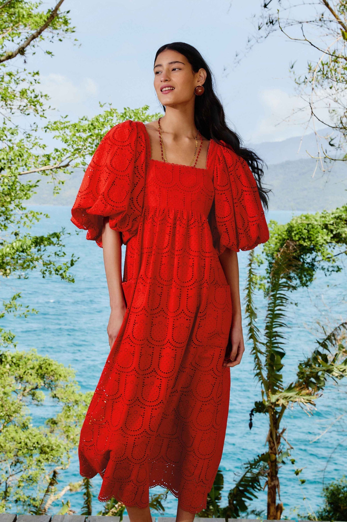 Red Pineapple Eyelet Maxi Dress | FARM Rio Women