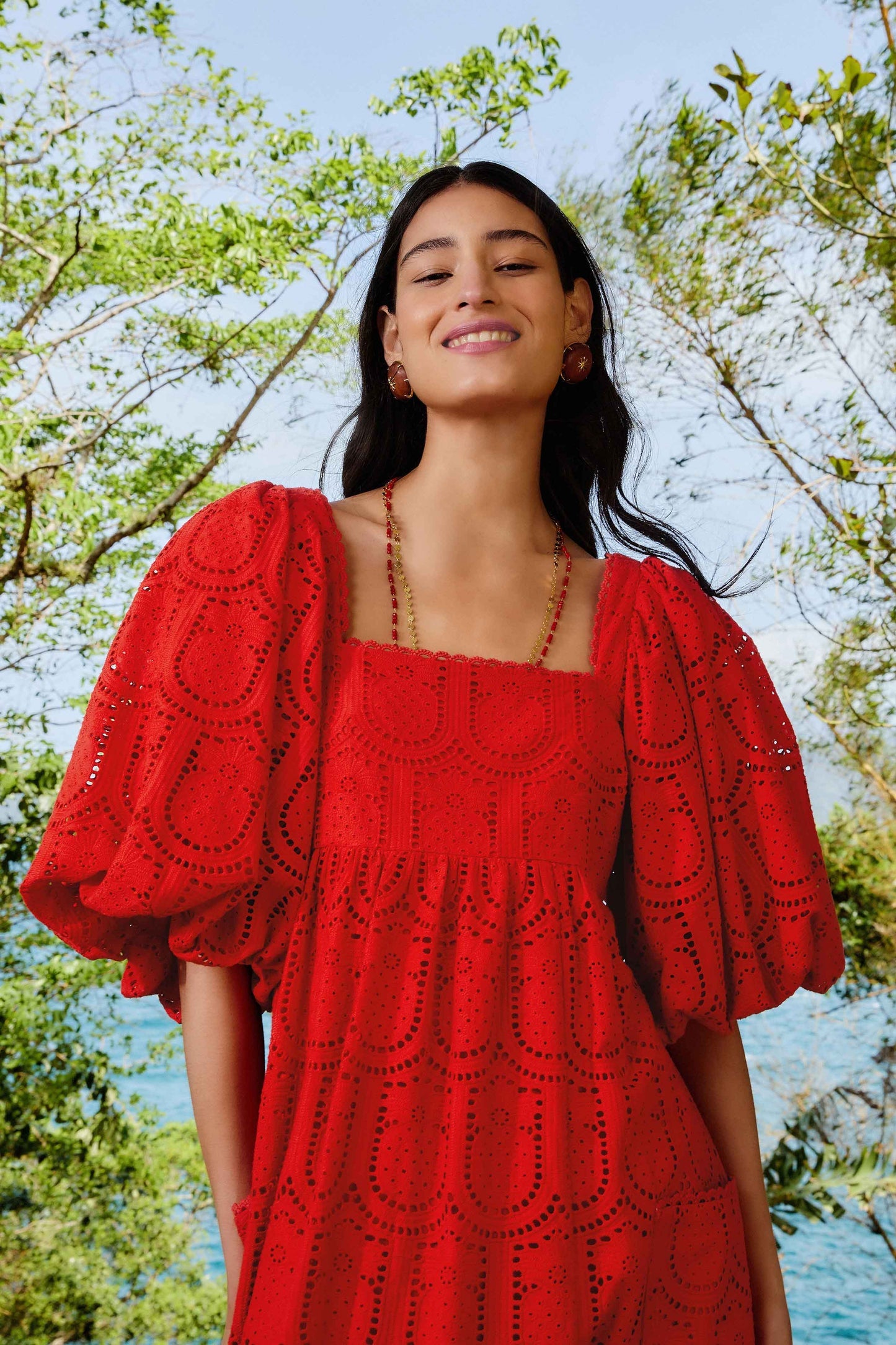 Red Pineapple Eyelet Maxi Dress | FARM Rio Women