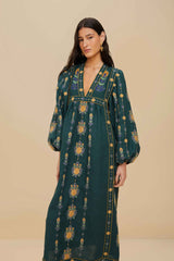 Green Pineapple Embroidered Euroflax™ Premium Linen Tunic Maxi Dress | FARM Rio Women