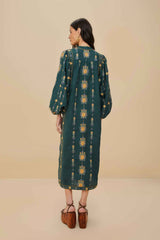 Green Pineapple Embroidered Euroflax™ Premium Linen Tunic Maxi Dress | FARM Rio Women