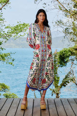 Off-White Flower Tapestry LENZING™ ECOVERO™ Euroflax™ Maxi Dress | FARM Rio Women